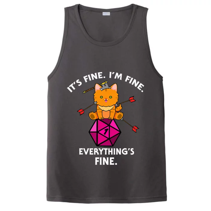 ItS Fine Rpg Gamer Cat D20 Dice Fail Funny Nerdy Geek Performance Tank