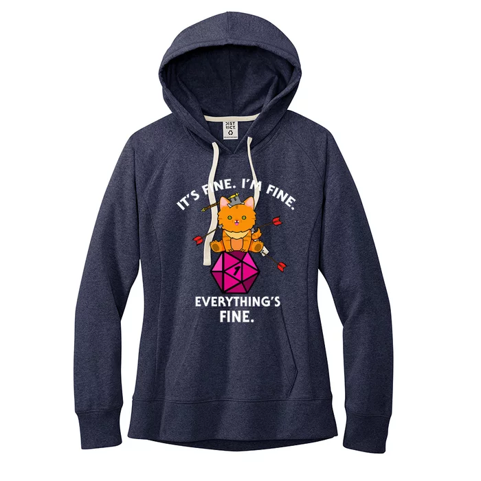 ItS Fine Rpg Gamer Cat D20 Dice Fail Funny Nerdy Geek Women's Fleece Hoodie