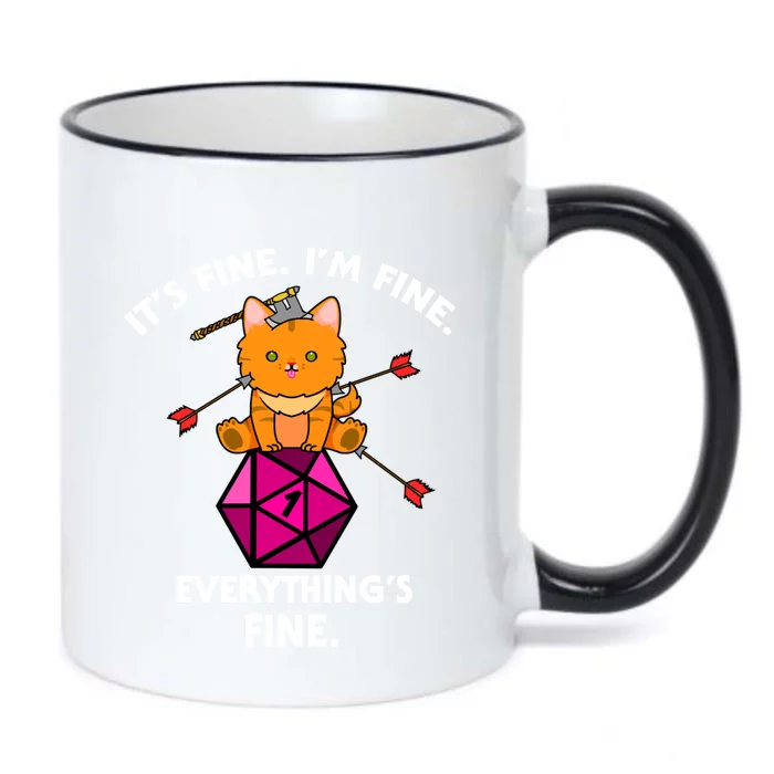 ItS Fine Rpg Gamer Cat D20 Dice Fail Funny Nerdy Geek Black Color Changing Mug