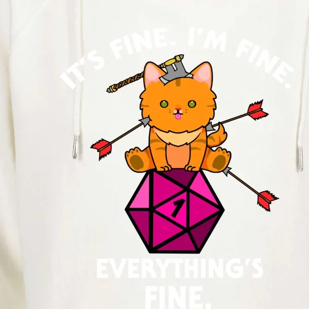 ItS Fine Rpg Gamer Cat D20 Dice Fail Funny Nerdy Geek Womens Funnel Neck Pullover Hood