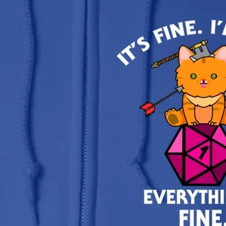 ItS Fine Rpg Gamer Cat D20 Dice Fail Funny Nerdy Geek Full Zip Hoodie