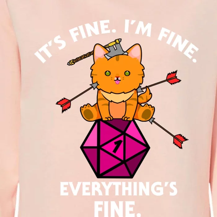 ItS Fine Rpg Gamer Cat D20 Dice Fail Funny Nerdy Geek Womens California Wash Sweatshirt