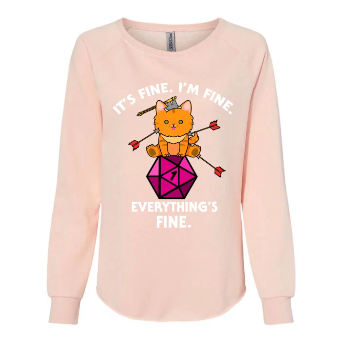 ItS Fine Rpg Gamer Cat D20 Dice Fail Funny Nerdy Geek Womens California Wash Sweatshirt