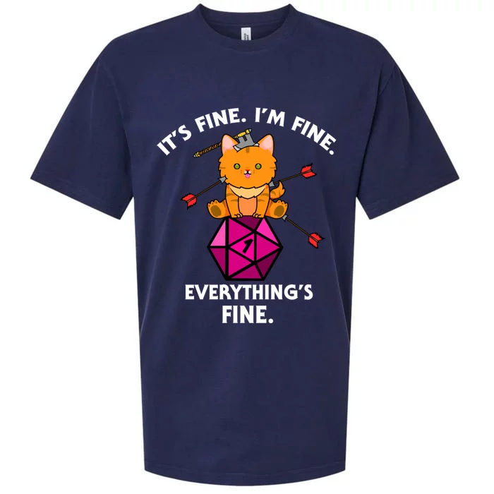 ItS Fine Rpg Gamer Cat D20 Dice Fail Funny Nerdy Geek Sueded Cloud Jersey T-Shirt