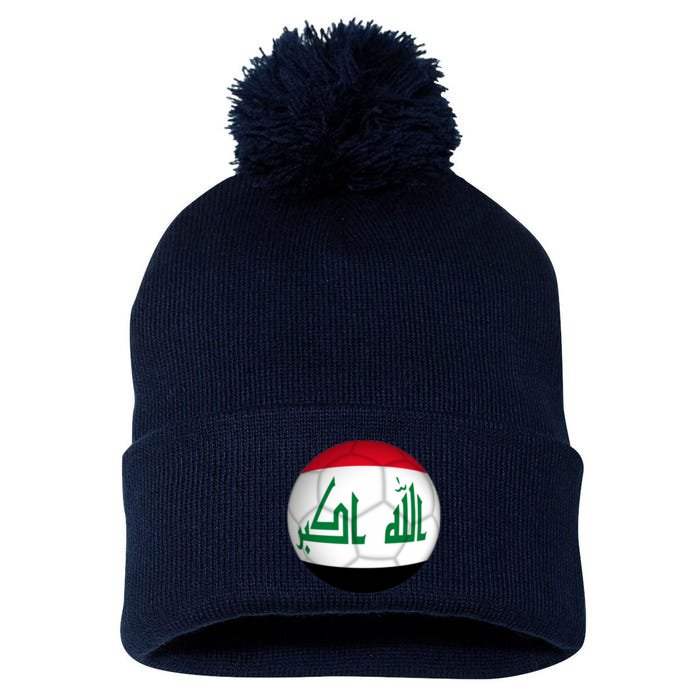 Iraqi Futbol Soccer Team Front And Back Front & Back Pom Pom 12in Knit Beanie