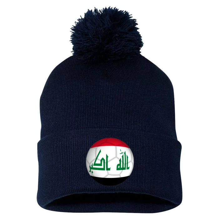 Iraqi Futbol Soccer Team Front And Back Front & Back Pom Pom 12in Knit Beanie