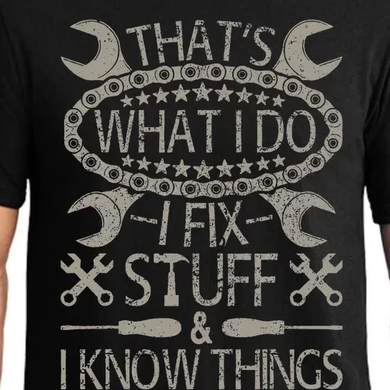 I Fix Stuff And Know Things Funny Car Guy Retro Dad Mechanic Pajama Set