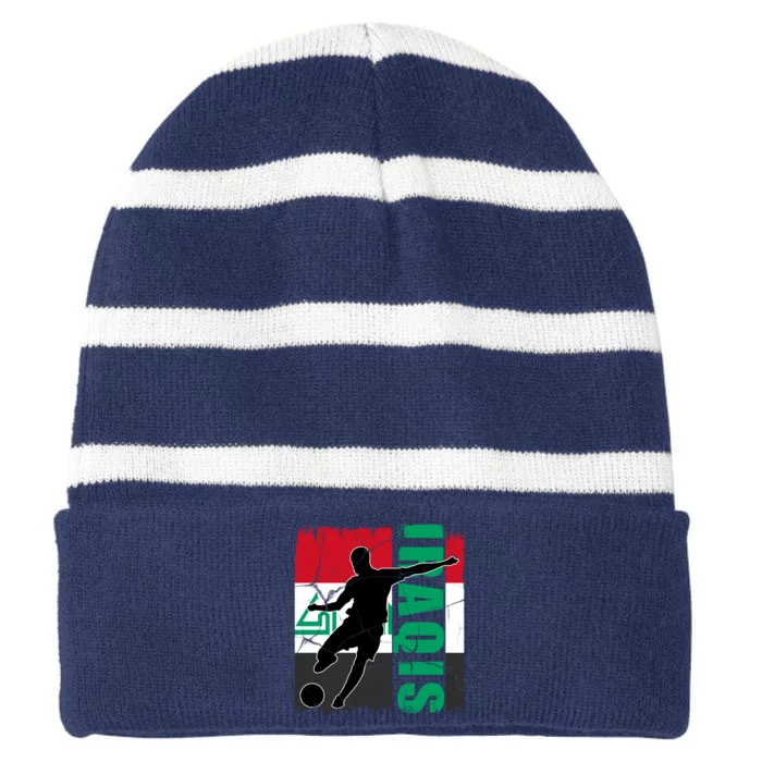 Iraqi Futbol Soccer Player Striped Beanie with Solid Band