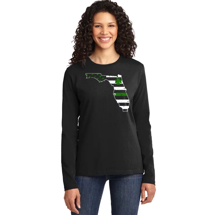 Irish Florida State Flag American Map Ladies Long Sleeve Shirt