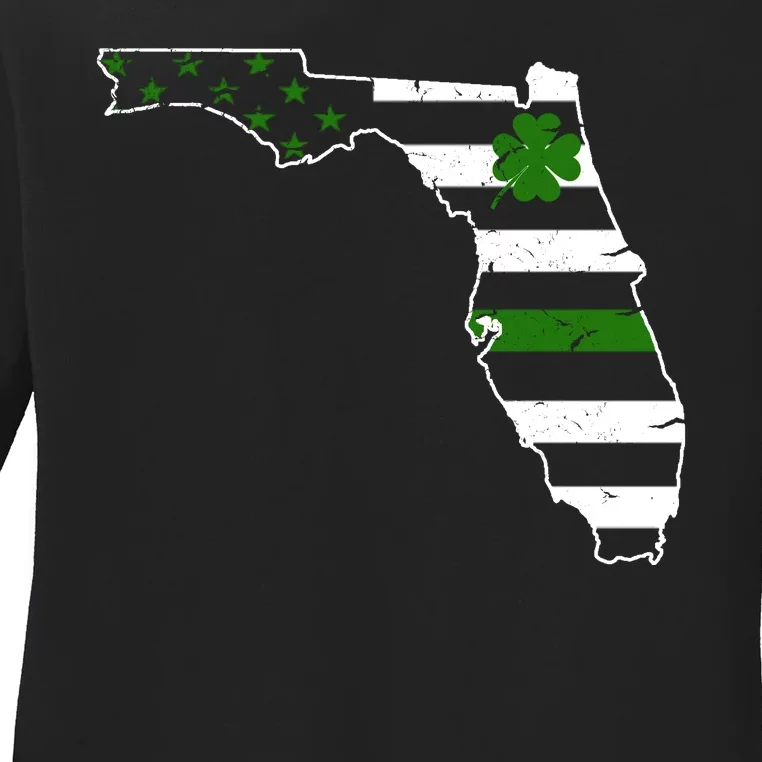 Irish Florida State Flag American Map Ladies Long Sleeve Shirt