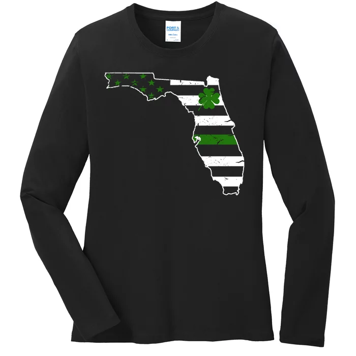 Irish Florida State Flag American Map Ladies Long Sleeve Shirt