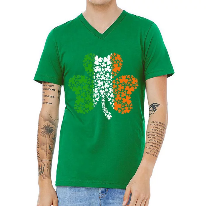 Irish Flag Shamrock Four Leaf Clover St Patricks Day V-Neck T-Shirt