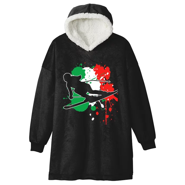 Italy Flag Skier Italian Alpine Skiing Hooded Wearable Blanket