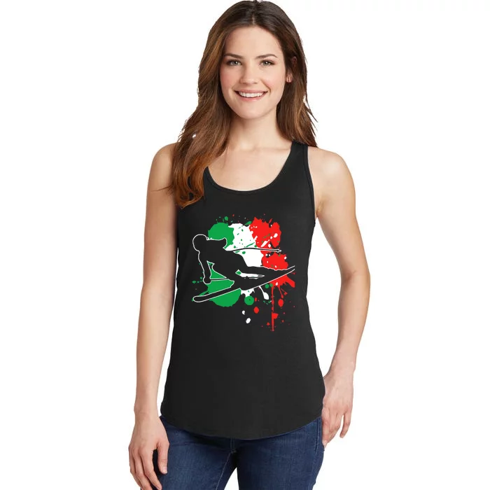 Italy Flag Skier Italian Alpine Skiing Ladies Essential Tank