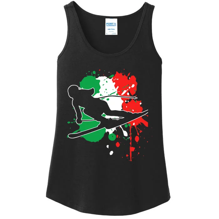 Italy Flag Skier Italian Alpine Skiing Ladies Essential Tank