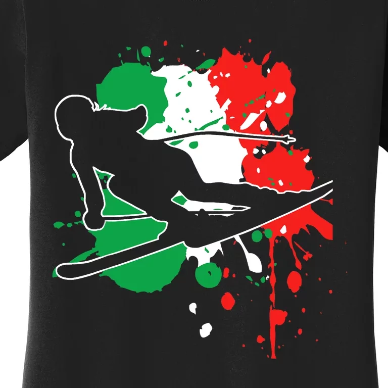 Italy Flag Skier Italian Alpine Skiing Women's T-Shirt