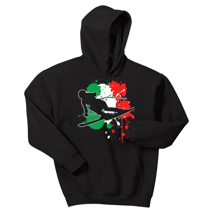 Italy Flag Skier Italian Alpine Skiing Kids Hoodie