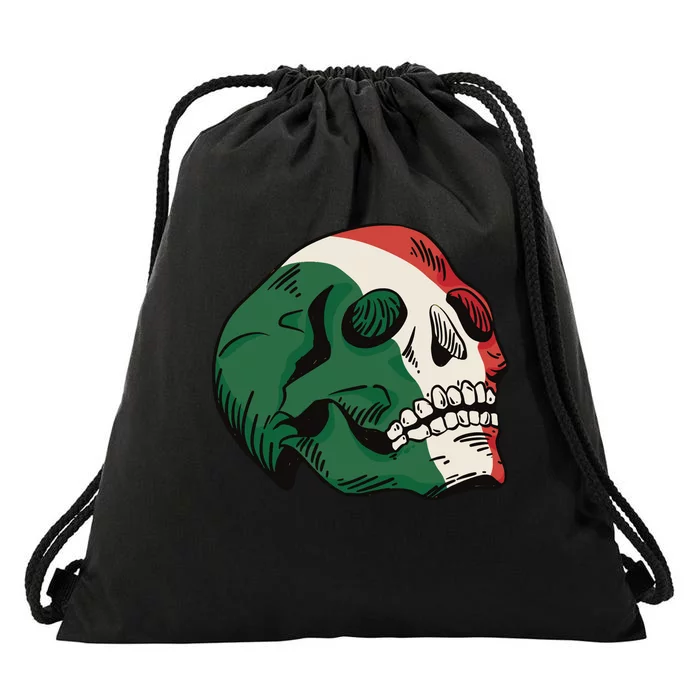 Italian Flag Skull Drawstring Bag