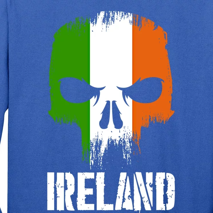 Ireland Flag Skull Irish Pride Patriotic Funny Gift Tall Long Sleeve T-Shirt