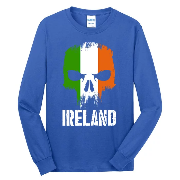 Ireland Flag Skull Irish Pride Patriotic Funny Gift Tall Long Sleeve T-Shirt