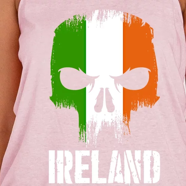 Ireland Flag Skull Irish Pride Patriotic Funny Gift Women's Knotted Racerback Tank