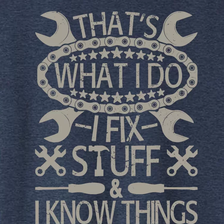 I Fix Stuff And Know Things Funny Car Guy Retro Dad Mechanic Women's Crop Top Tee