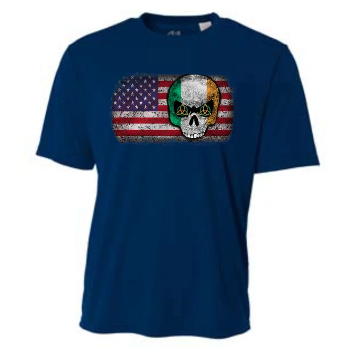 Irish Flag Skull Irish American Flag Premium Cooling Performance Crew T-Shirt