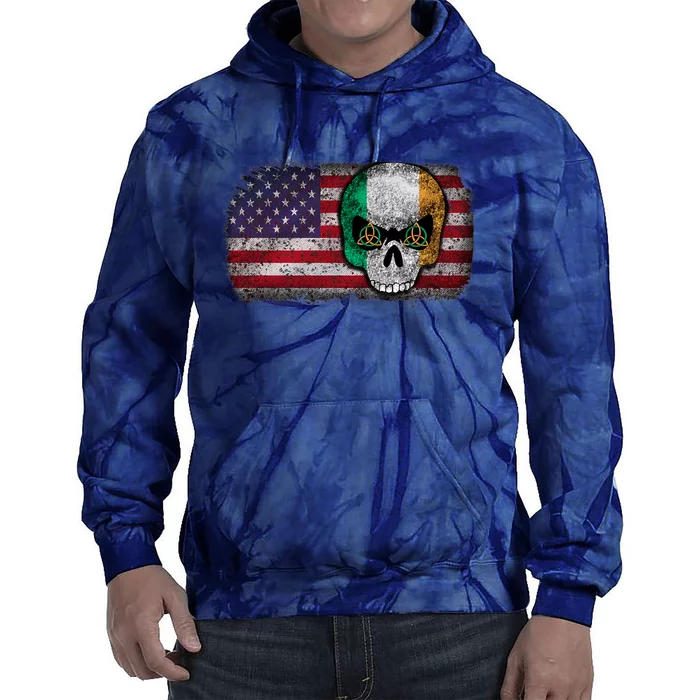 Irish Flag Skull Irish American Flag Premium Tie Dye Hoodie