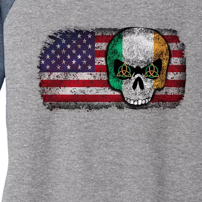 Irish Flag Skull Irish American Flag Premium Women's Tri-Blend 3/4-Sleeve Raglan Shirt