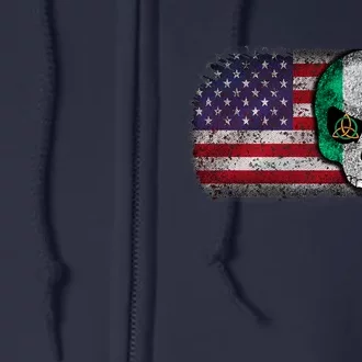 Irish Flag Skull Irish American Flag Premium Full Zip Hoodie