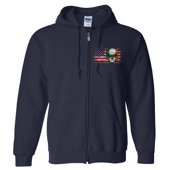 Irish Flag Skull Irish American Flag Premium Full Zip Hoodie