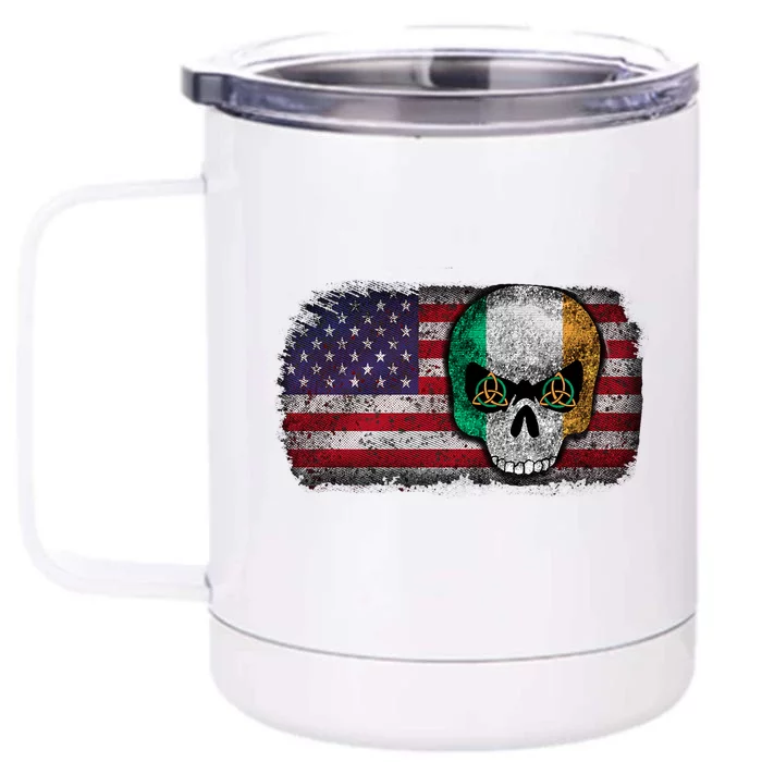 Irish Flag Skull Irish American Flag Premium Front & Back 12oz Stainless Steel Tumbler Cup