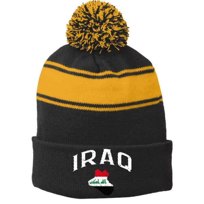 Iraq Flag Throwback Sport Souvenir Stripe Pom Pom Beanie