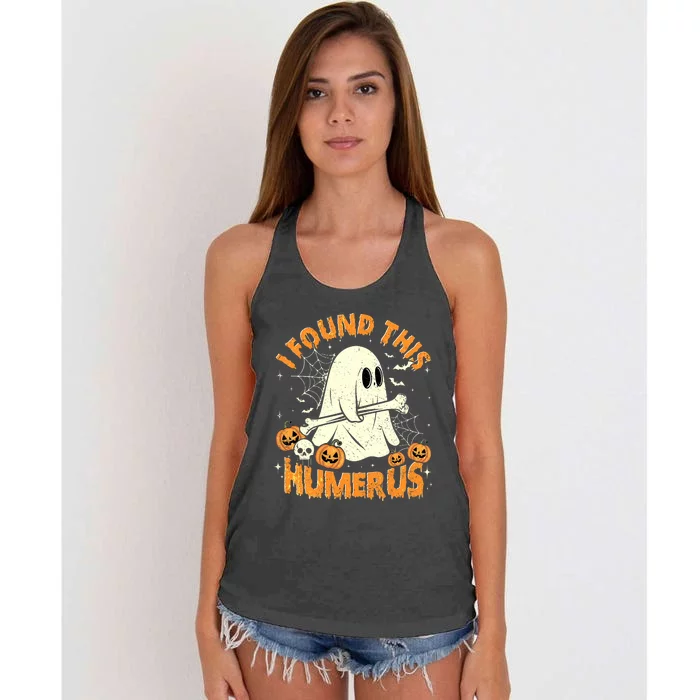 I Found This Humerus Halloween Ghost Humorous Saying Funny Women's Knotted Racerback Tank