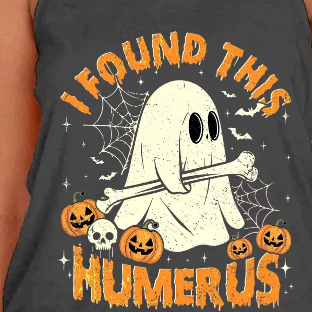 I Found This Humerus Halloween Ghost Humorous Saying Funny Women's Knotted Racerback Tank