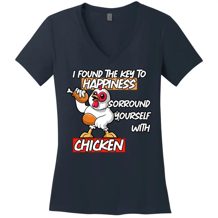 I Found The Key To Happiness, Surround Yourself With Chickens Women's V-Neck T-Shirt