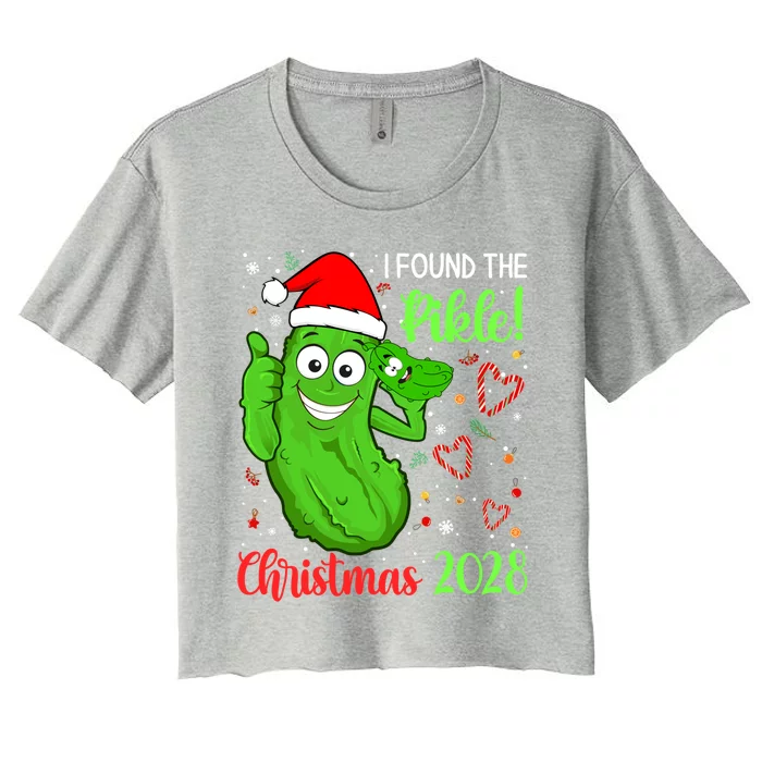 I Found The Pickle Christmas 2028 Funny Xmas Party Gift Women's Crop Top Tee