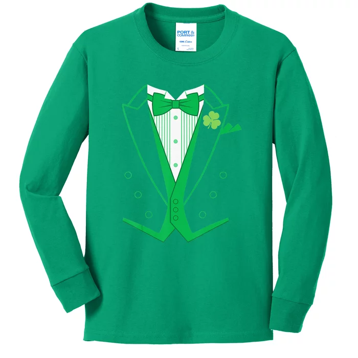 Irish Formal Tuxedo Funny St. Patrick's Day Kids Long Sleeve Shirt