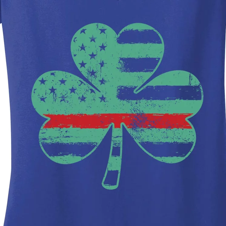 Irish Firefighter Usa American Flag Gift St Patricks Day Great Gift Women's V-Neck T-Shirt