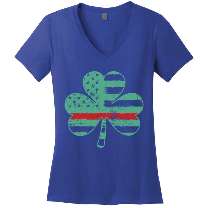 Irish Firefighter Usa American Flag Gift St Patricks Day Great Gift Women's V-Neck T-Shirt