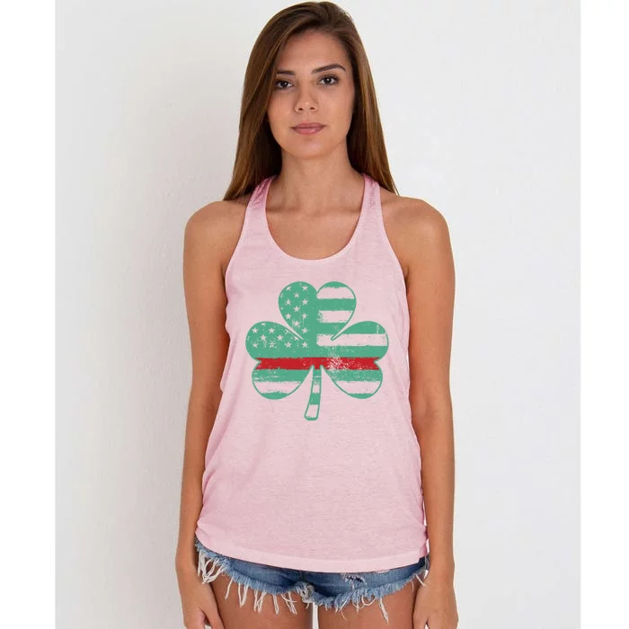 Irish Firefighter Usa American Flag Gift St Patricks Day Great Gift Women's Knotted Racerback Tank