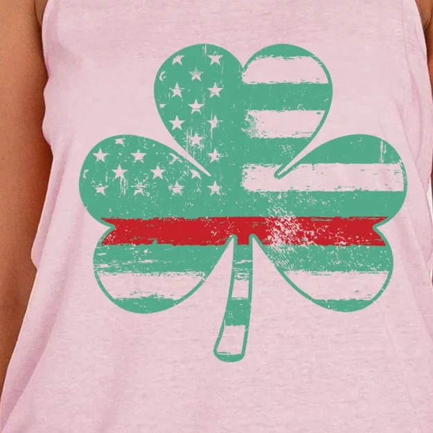 Irish Firefighter Usa American Flag Gift St Patricks Day Great Gift Women's Knotted Racerback Tank