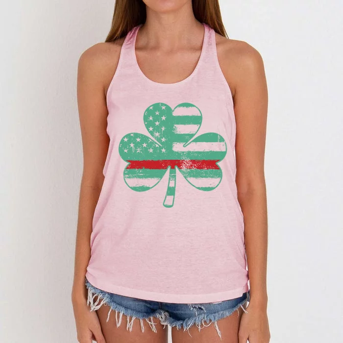 Irish Firefighter Usa American Flag Gift St Patricks Day Great Gift Women's Knotted Racerback Tank