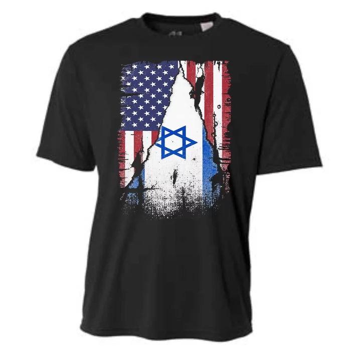 Israeli Flag Vintage Israel USA Flag Cooling Performance Crew T-Shirt