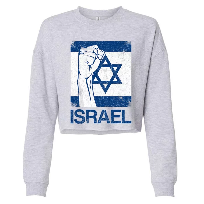 Israeli Flag Vintage Israel Strong Cropped Pullover Crew