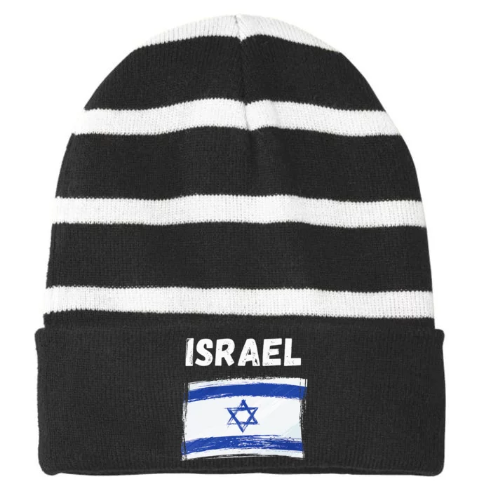 Israel Flag Vintage Grunge Patriotic Souvenir Striped Beanie with Solid Band