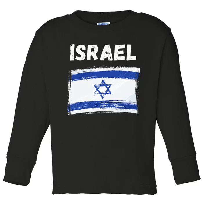 Israel Flag Vintage Grunge Patriotic Souvenir Toddler Long Sleeve Shirt