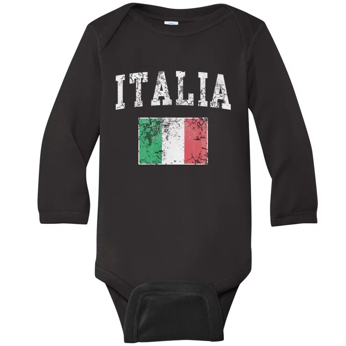 Italian Flag Vintage Italy Souvenir Travel Gift Baby Long Sleeve Bodysuit