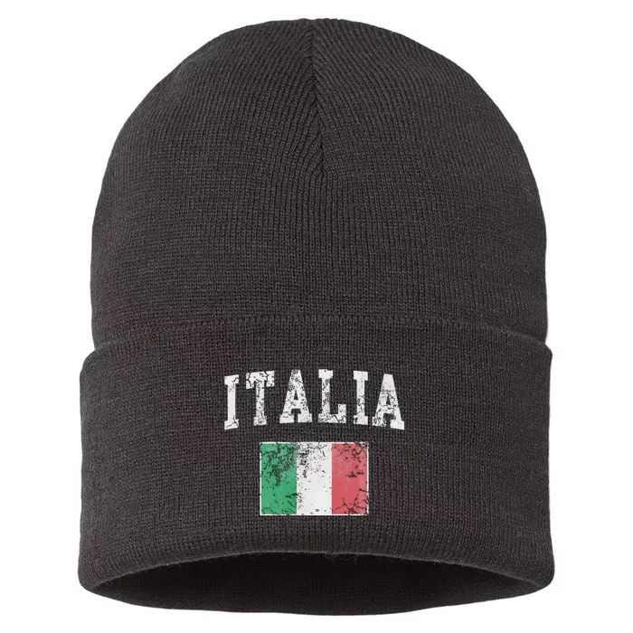 Italian Flag Vintage Italy Souvenir Travel Gift Sustainable Knit Beanie