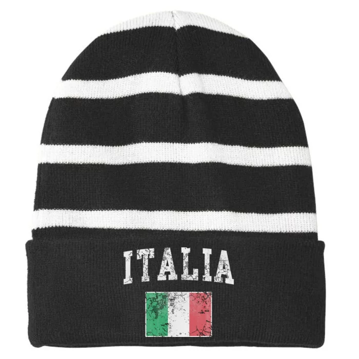 Italian Flag Vintage Italy Souvenir Travel Gift Striped Beanie with Solid Band